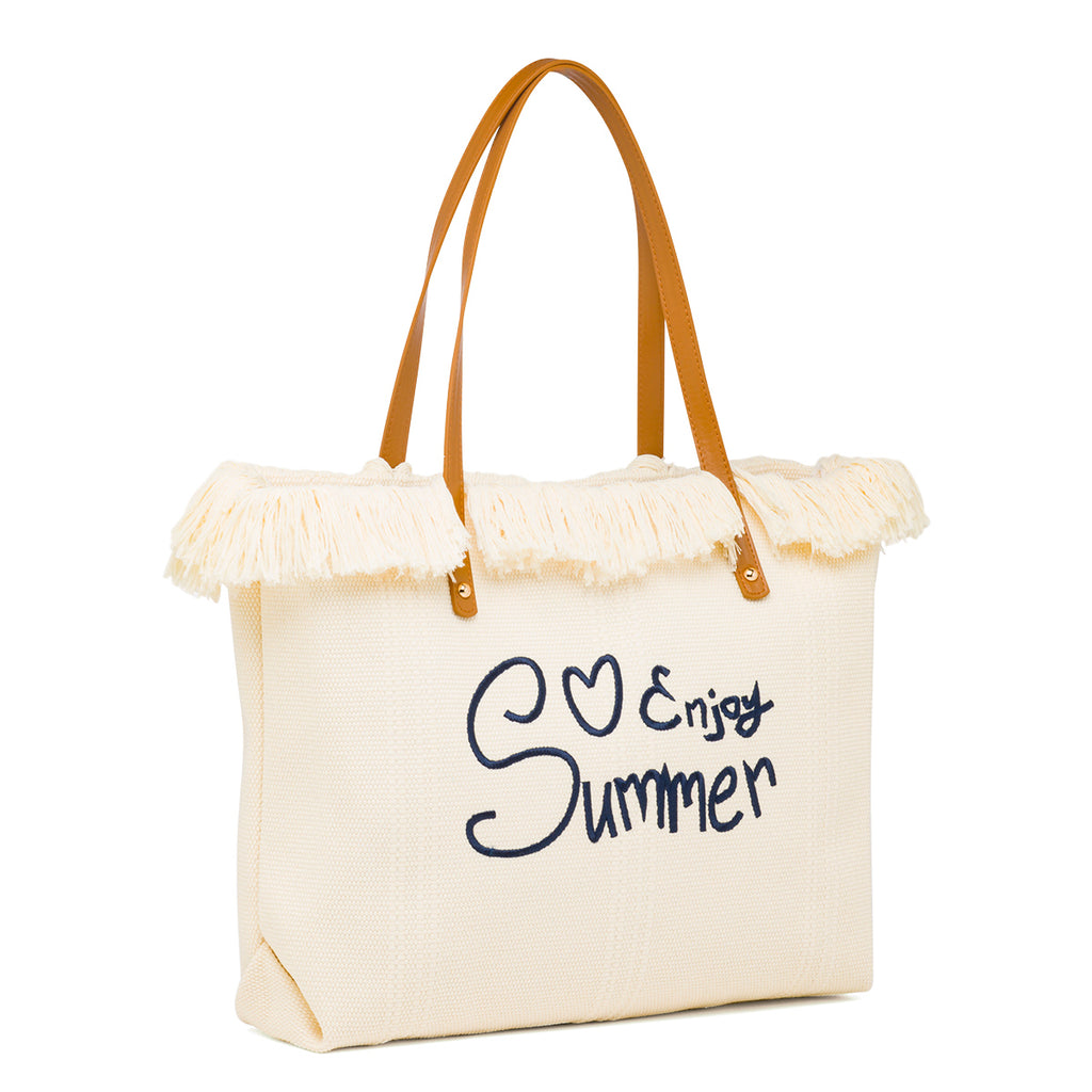 Borsa da Mare Bianco off-white da Donna con frange Swish Jeans
