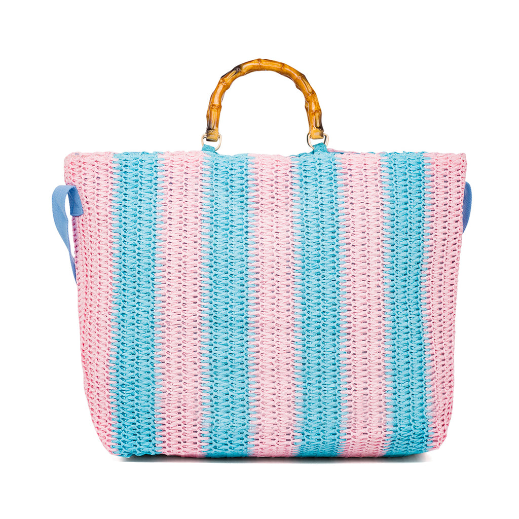 Borsa Mare da Donna a righe azzurro e rosa effetto rafia Swish Jeans