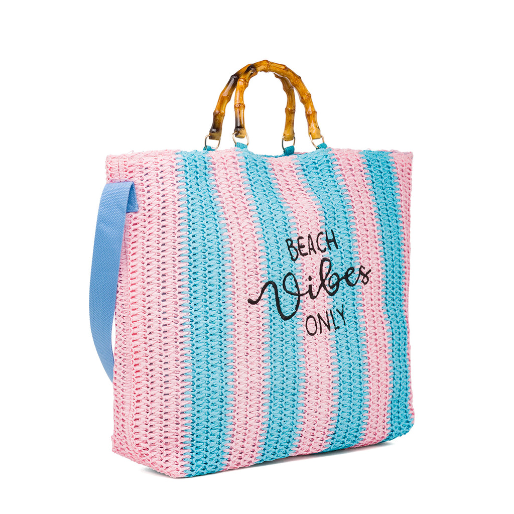 Borsa Mare da Donna a righe azzurro e rosa effetto rafia Swish Jeans