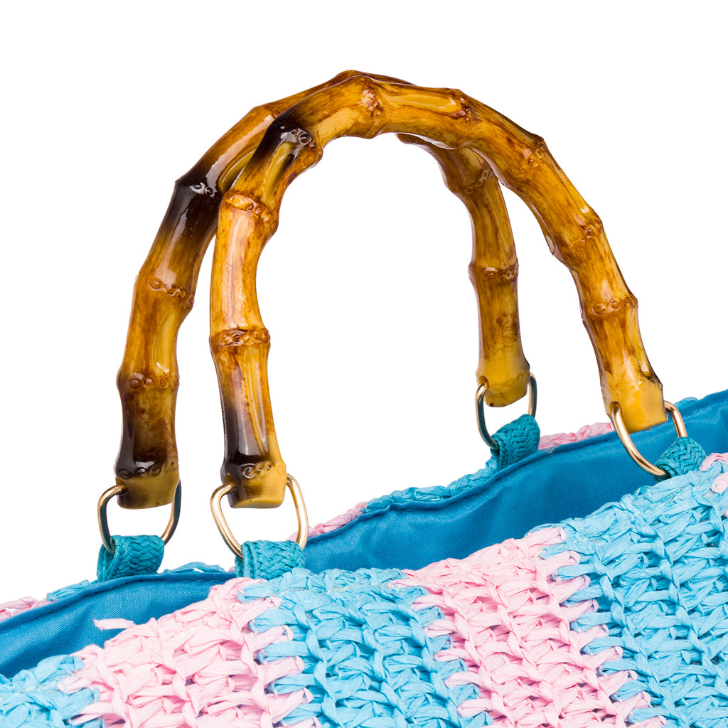 Borsa Mare da Donna a righe azzurro e rosa effetto rafia Swish Jeans