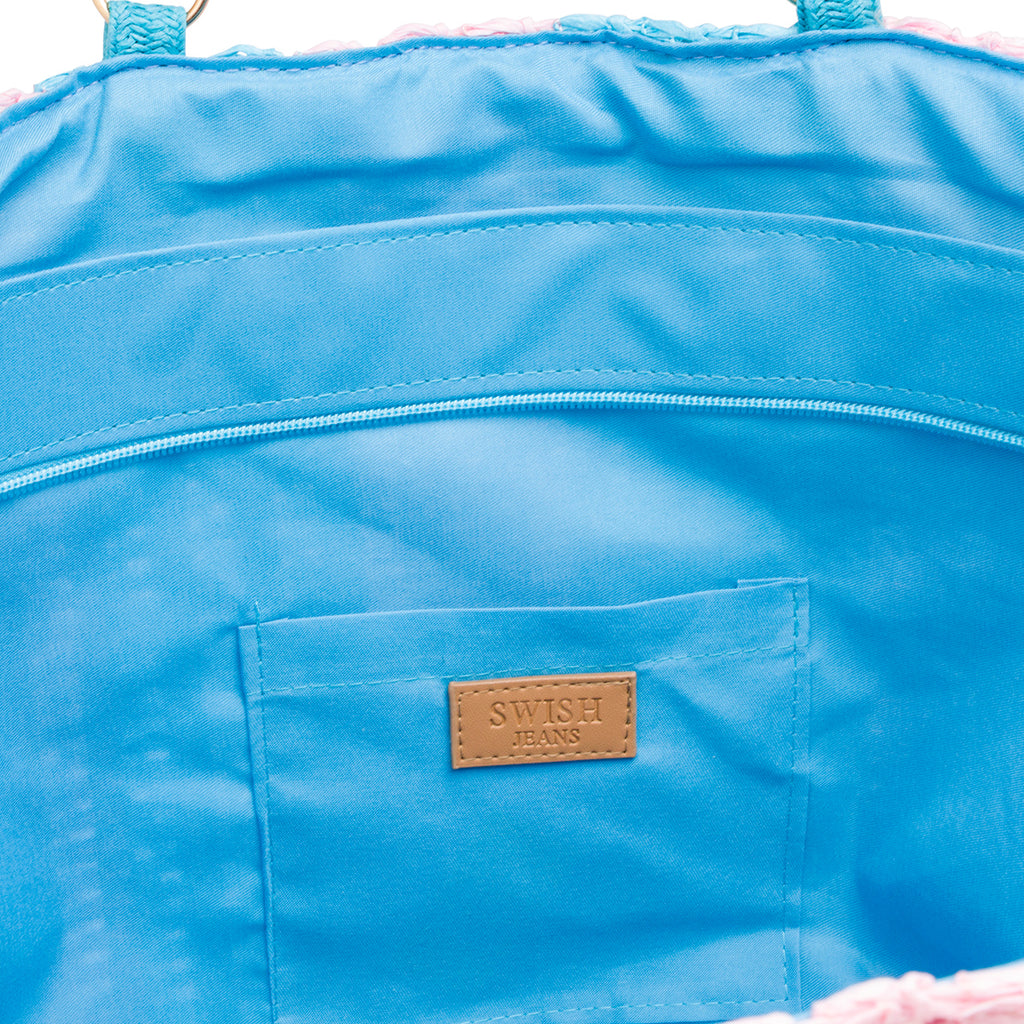 Borsa Mare da Donna a righe azzurro e rosa effetto rafia Swish Jeans