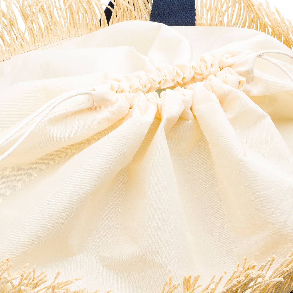 Borsa Mare da Donna in Rafia da Donna a Righe Azzurre con Frange Lora Ferres On The Beach