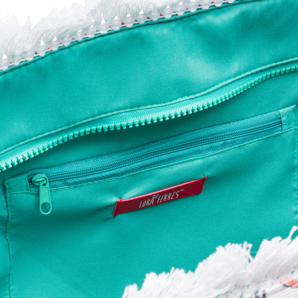 Borsa mare Azzurra da Donna con stampa Floreale e Frange Lora Ferres On The Beach