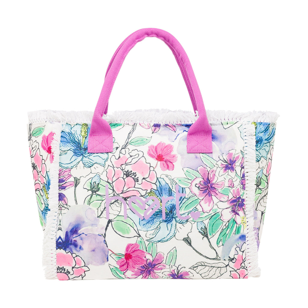 Borsa mare Rosa da Donna con stampa Floreale e Frange Lora Ferres On The Beach