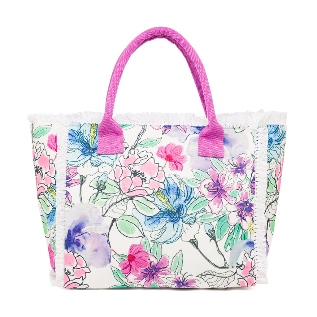 Borsa mare Rosa da Donna con stampa Floreale e Frange Lora Ferres On The Beach