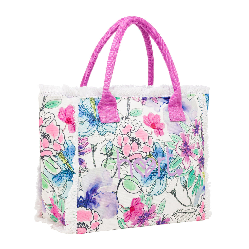 Borsa mare Rosa da Donna con stampa Floreale e Frange Lora Ferres On The Beach