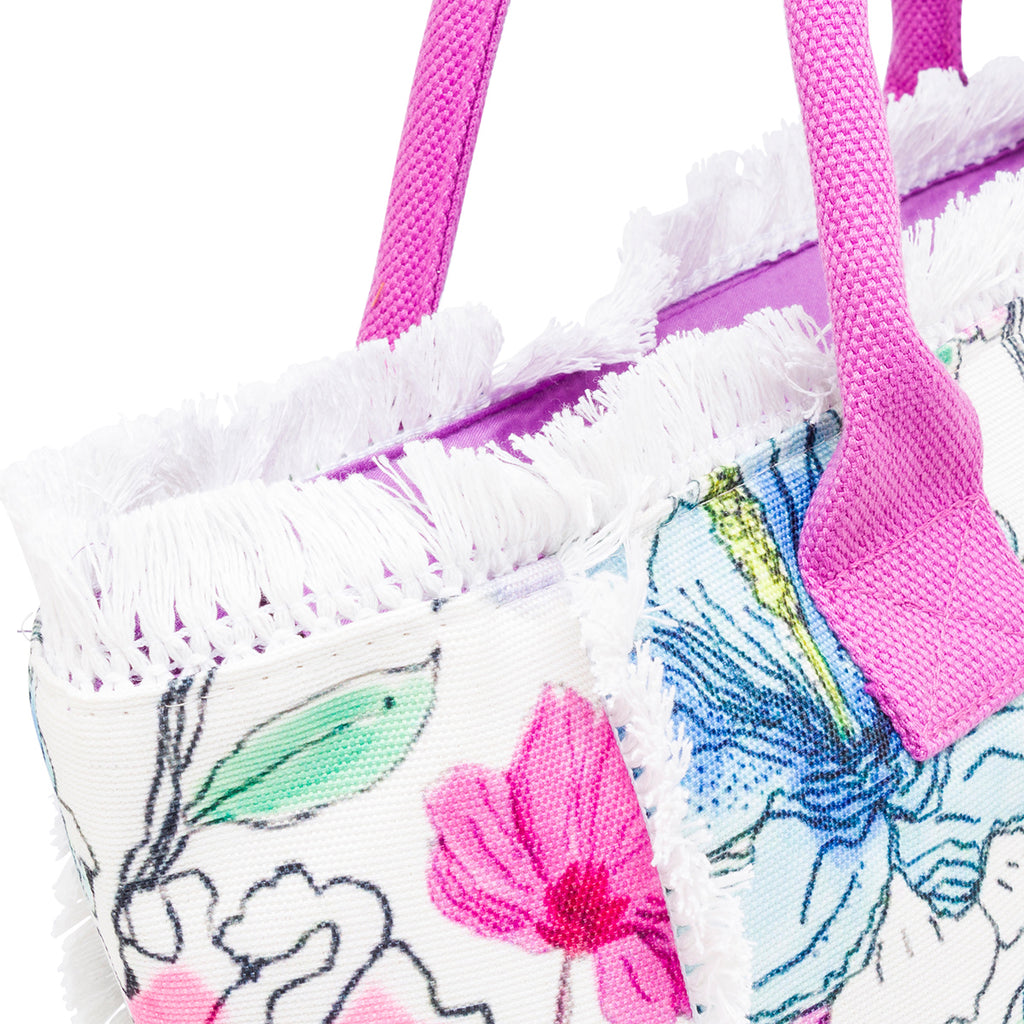 Borsa mare Rosa da Donna con stampa Floreale e Frange Lora Ferres On The Beach