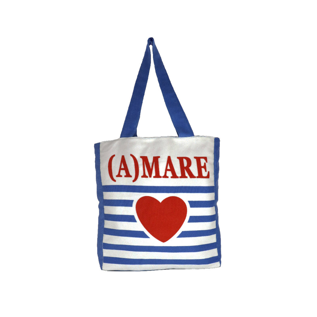 Borsa mare blu e bianca da Donna con stampa cuore Camomilla Milano