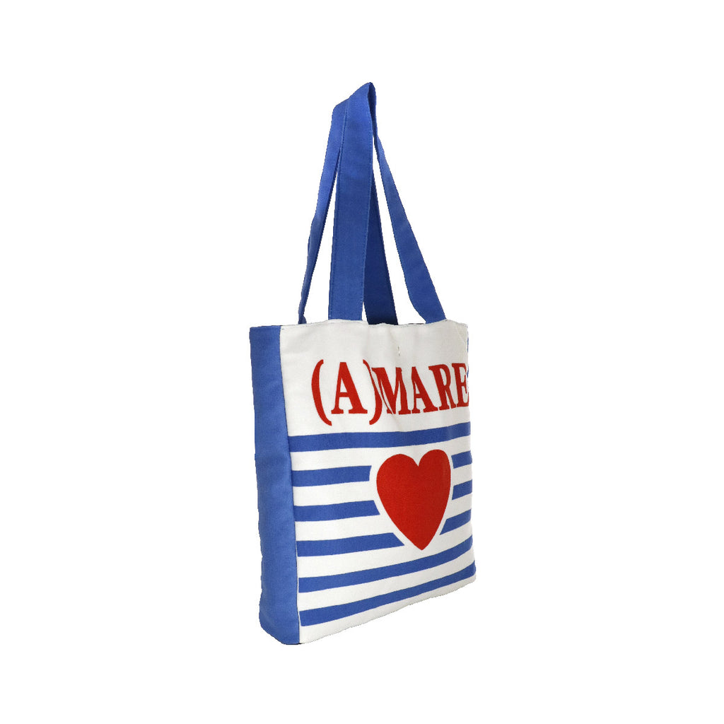 Borsa mare blu e bianca da Donna con stampa cuore Camomilla Milano