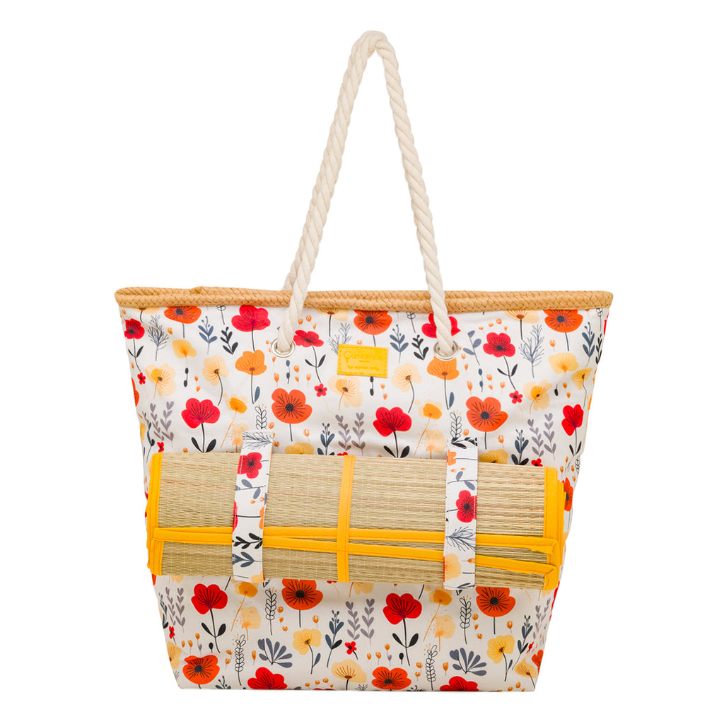 Borsa Mare con Tappetino Fantasia Floreale Manici in Corda Perfetta per la Spiaggia Camomilla Milano