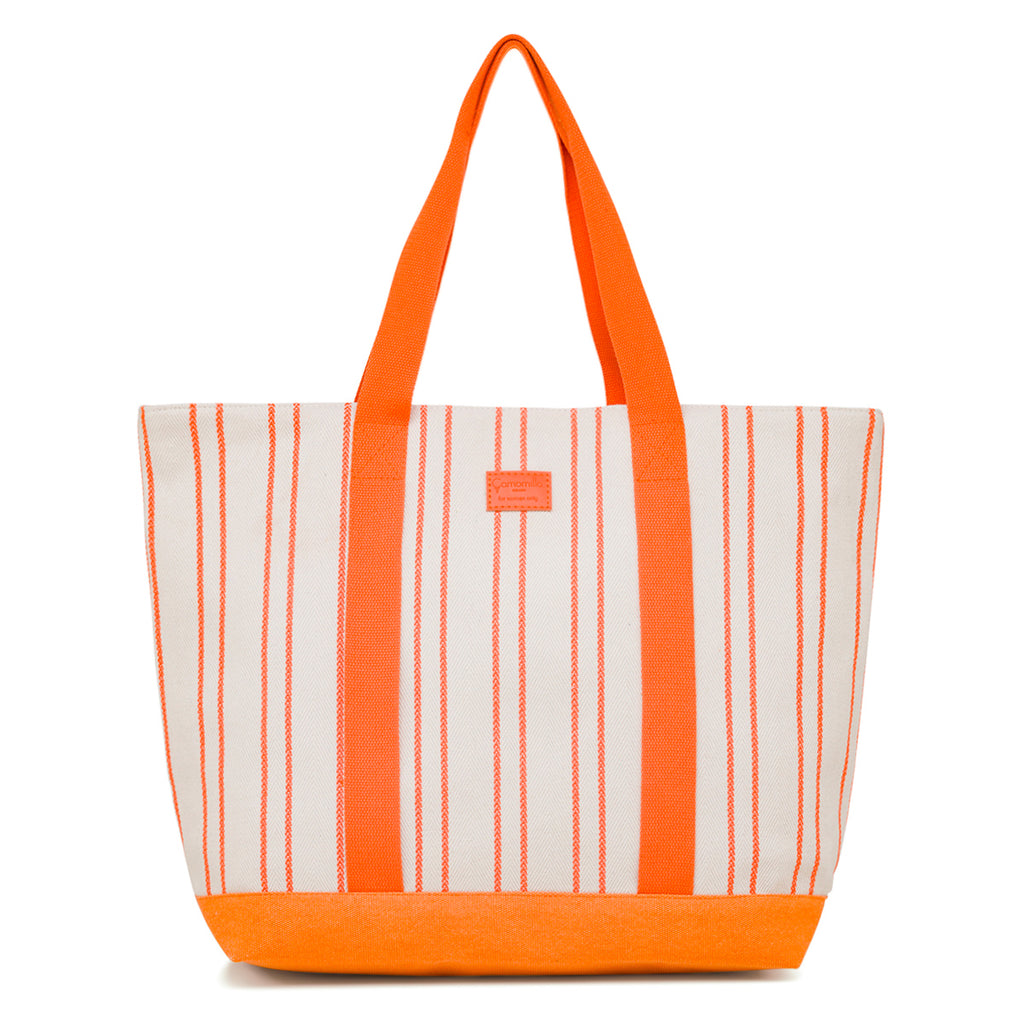 Borsa Mare in Tessuto a Righe Arancioni e Bianche con Doppi Manici Camomilla Milano