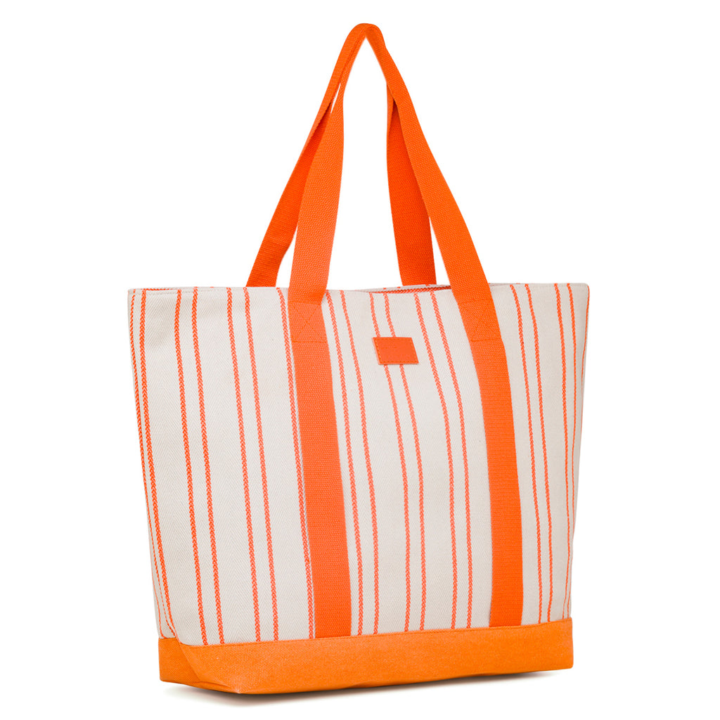 Borsa Mare in Tessuto a Righe Arancioni e Bianche con Doppi Manici Camomilla Milano