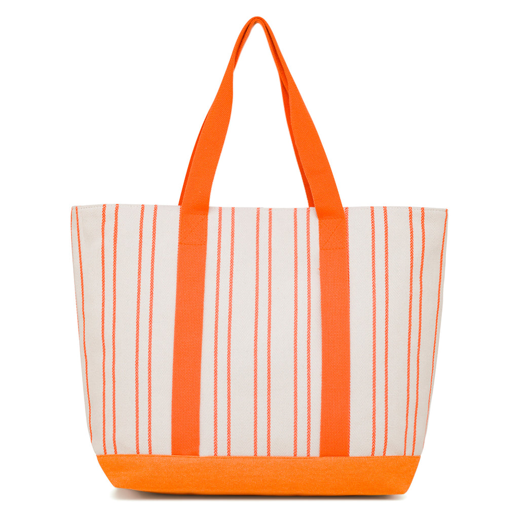 Borsa Mare in Tessuto a Righe Arancioni e Bianche con Doppi Manici Camomilla Milano