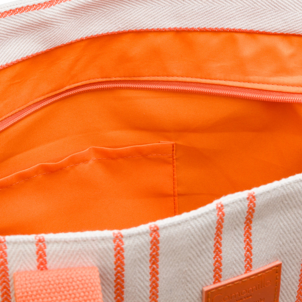 Borsa Mare in Tessuto a Righe Arancioni e Bianche con Doppi Manici Camomilla Milano