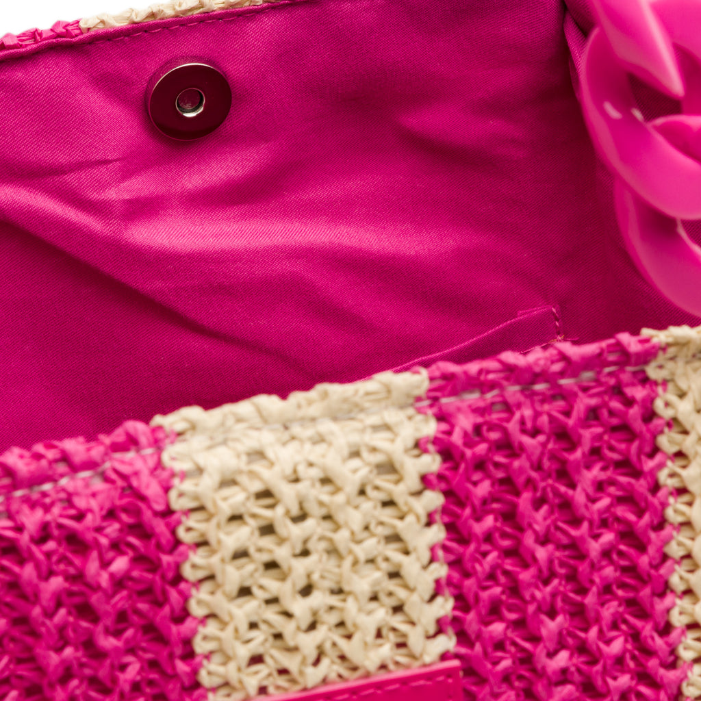Borsa Mare a Righe in Paglia con Manici in Corda e Catena Rosa Camomilla Milano