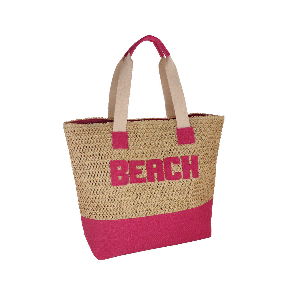 Borsa mare fucsia effetto rafia da Donna con scritta BEACH Camomilla Milano
