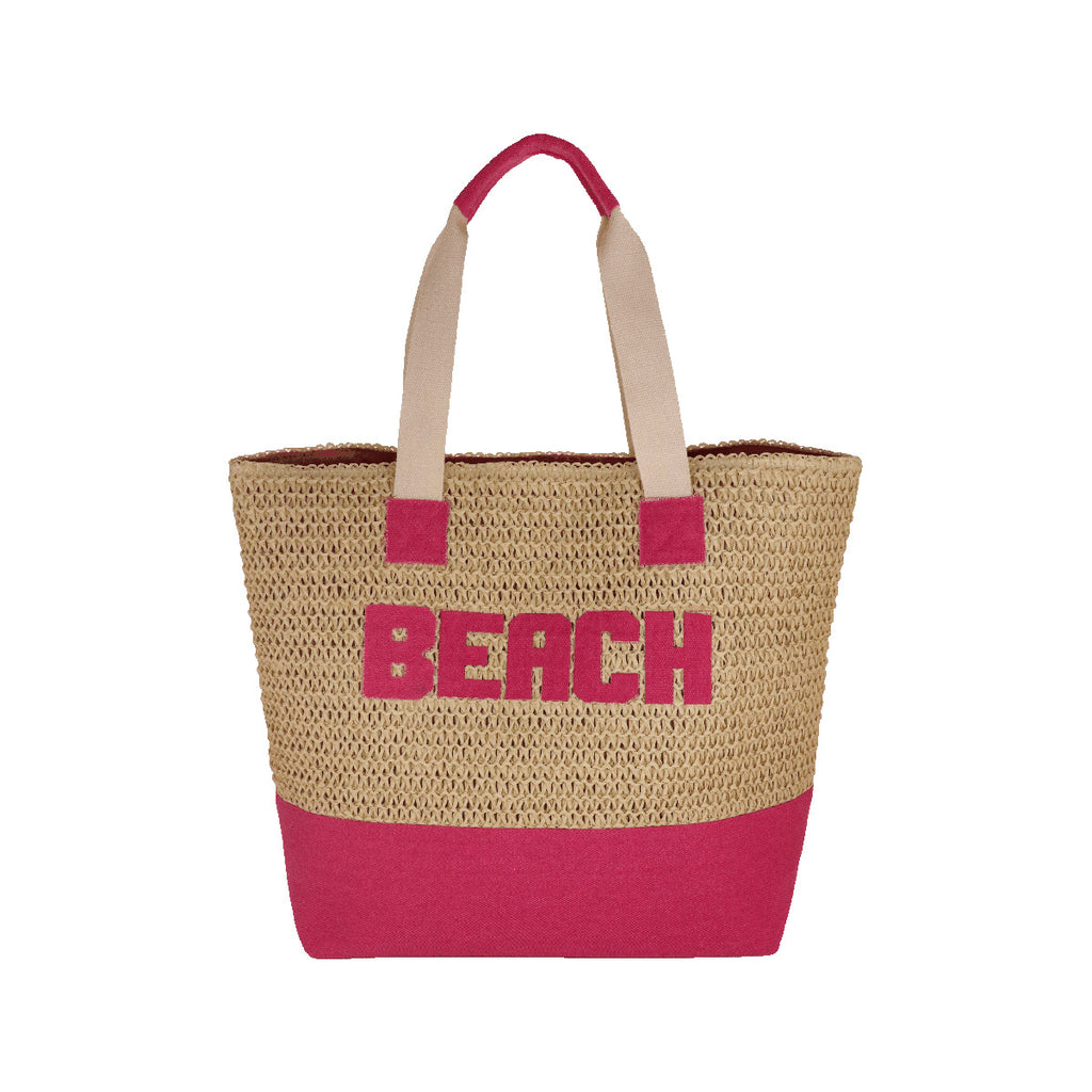 Borsa mare fucsia effetto rafia da Donna con scritta BEACH Camomilla Milano