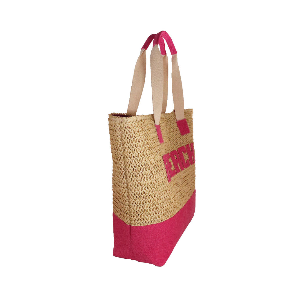 Borsa mare fucsia effetto rafia da Donna con scritta BEACH Camomilla Milano