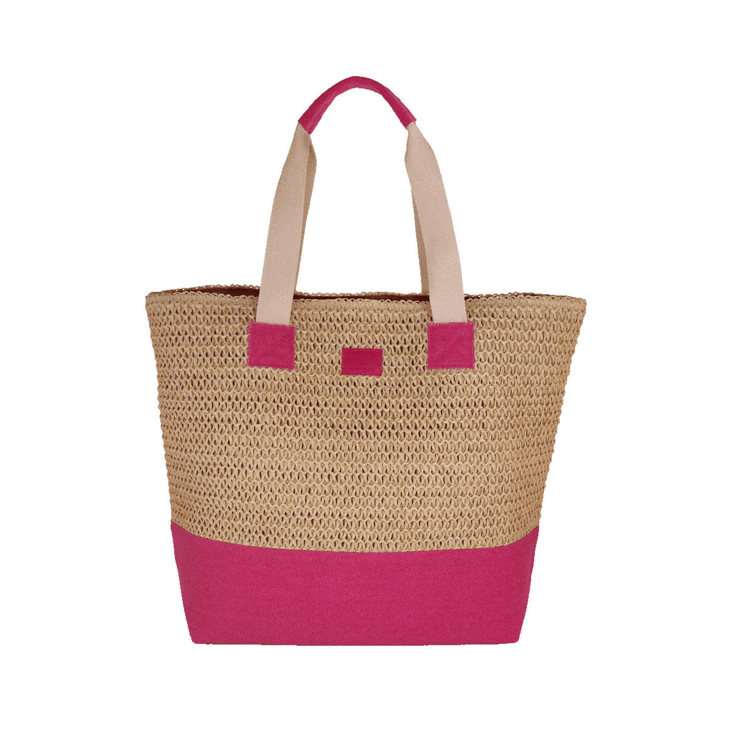 Borsa mare fucsia effetto rafia da Donna con scritta BEACH Camomilla Milano