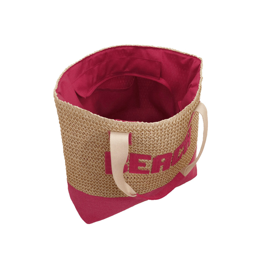 Borsa mare fucsia effetto rafia da Donna con scritta BEACH Camomilla Milano