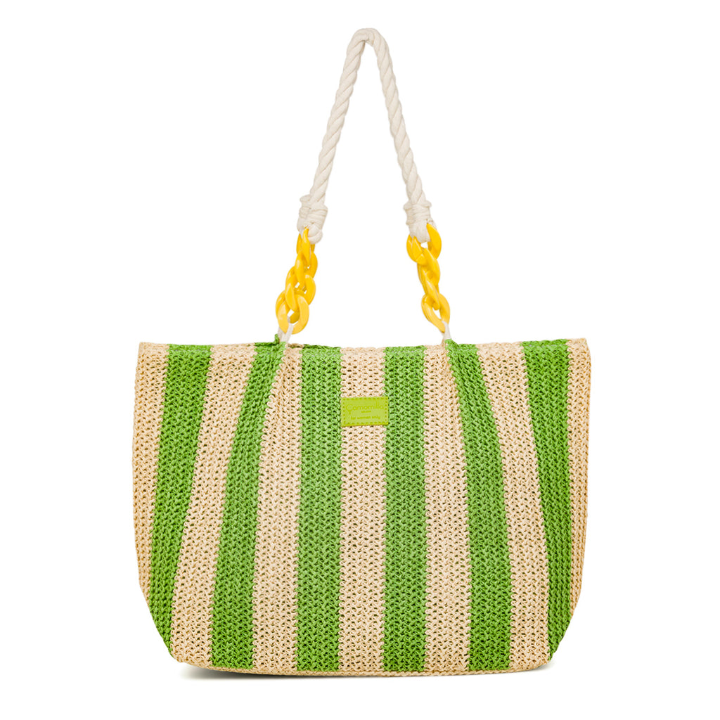 Borsa Mare a Righe in Paglia con Manici in Corda e Catena Colorata Camomilla Milano