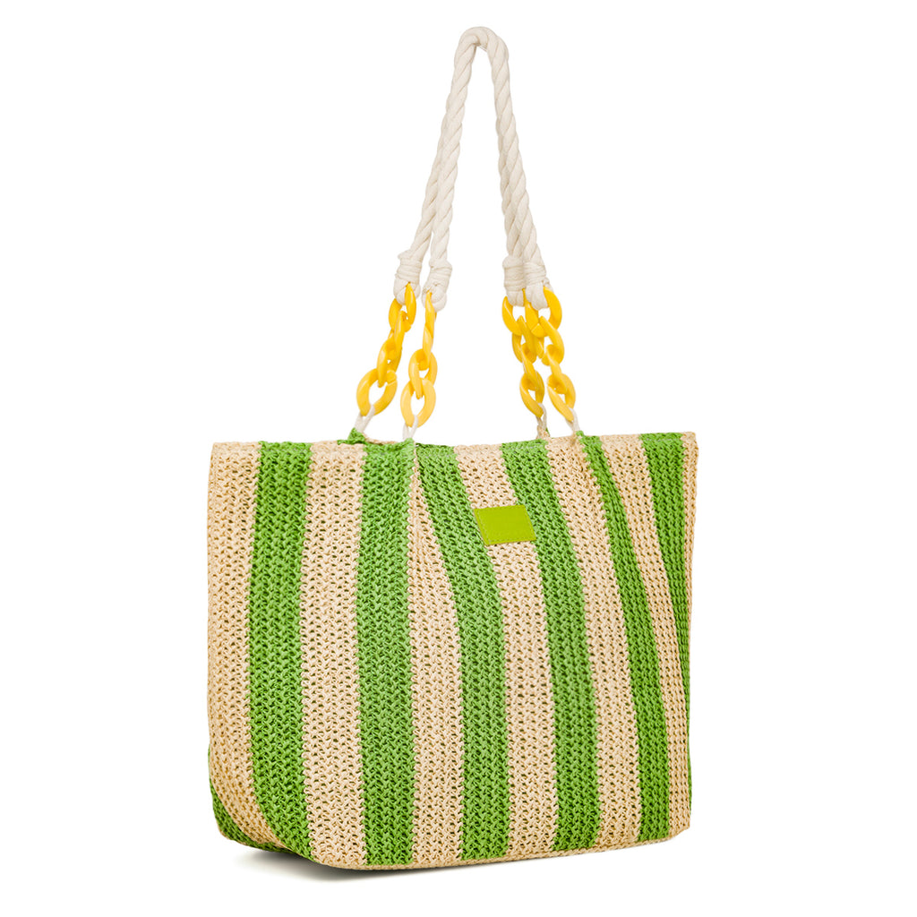 Borsa Mare a Righe in Paglia con Manici in Corda e Catena Colorata Camomilla Milano