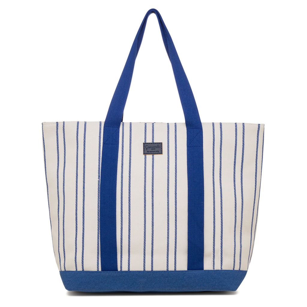 Borsa Mare in Tessuto a Righe Blu e Bianche con Doppi Manici Camomilla Milano
