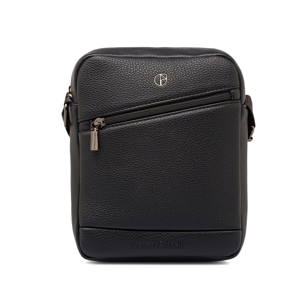 Borsello Nazareno Gabrielli da uomo nero con zip diagonale e tracolla