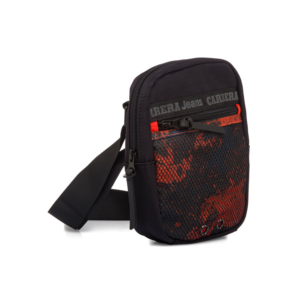 Borsello nero e rosso da uomo con dettaglio rete e tasca esterna Carrera Jeans