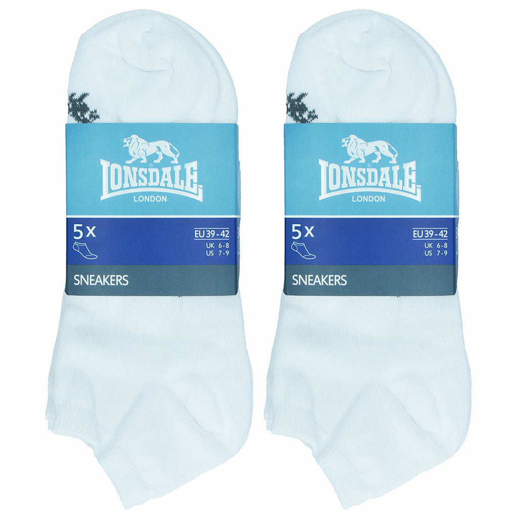 Calzini corti bianchi 5 paia in cotone unisex Lonsdale