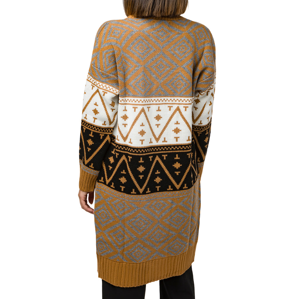 Cardigan lungo da donna marrone a fantasia multicolore Swish Jeans