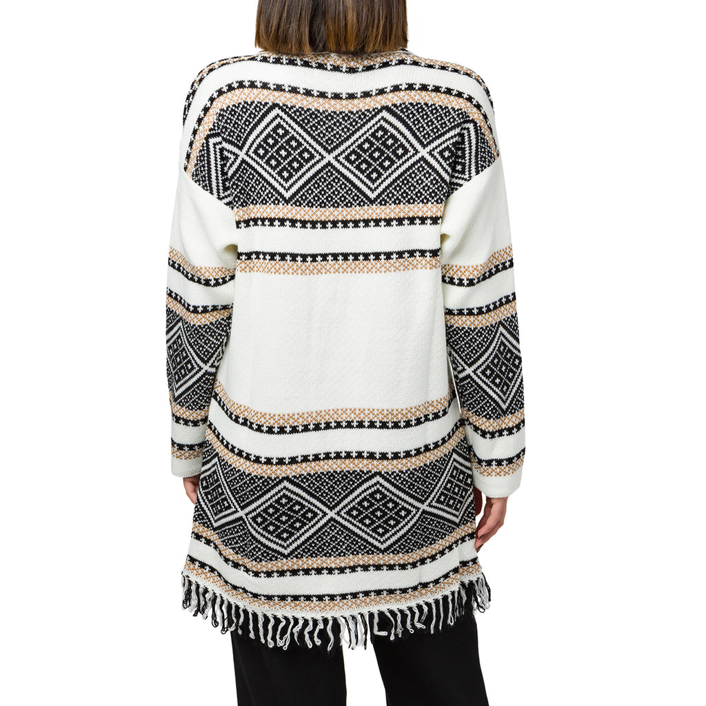 Cardigan lungo da donna bianco e grigio a fantasia Swish Jeans