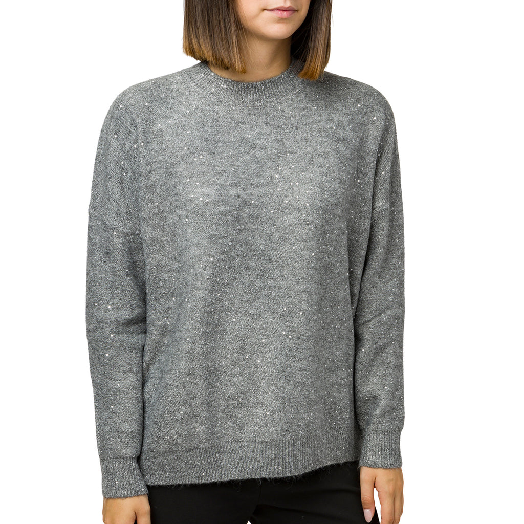Pullover girocollo grigio da donna con paillettes Swish Jeans