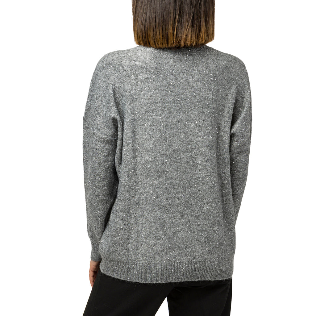 Pullover girocollo grigio da donna con paillettes Swish Jeans