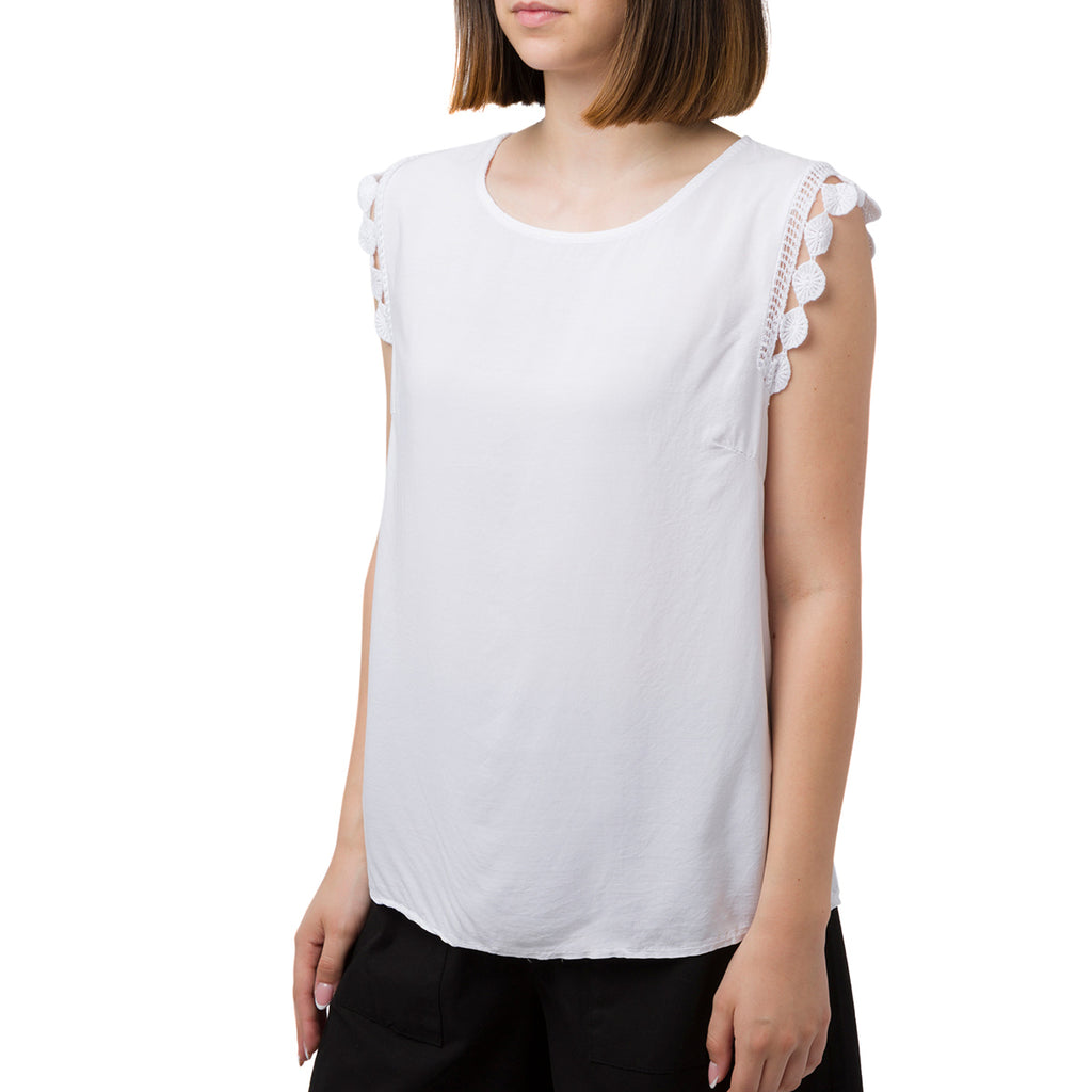 Canotta bianca da donna con dettagli effetto uncinetto Swish Jeans