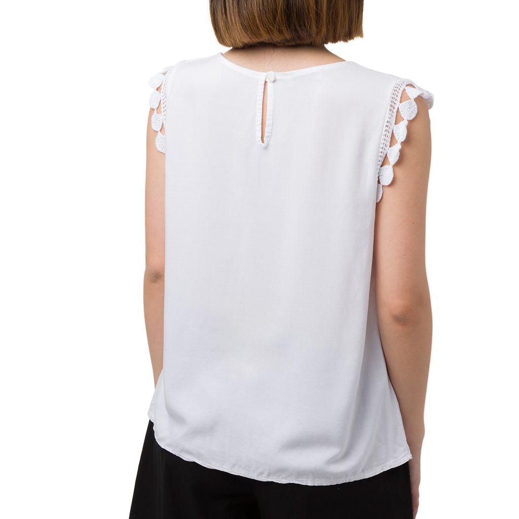 Canotta bianca da donna con dettagli effetto uncinetto Swish Jeans