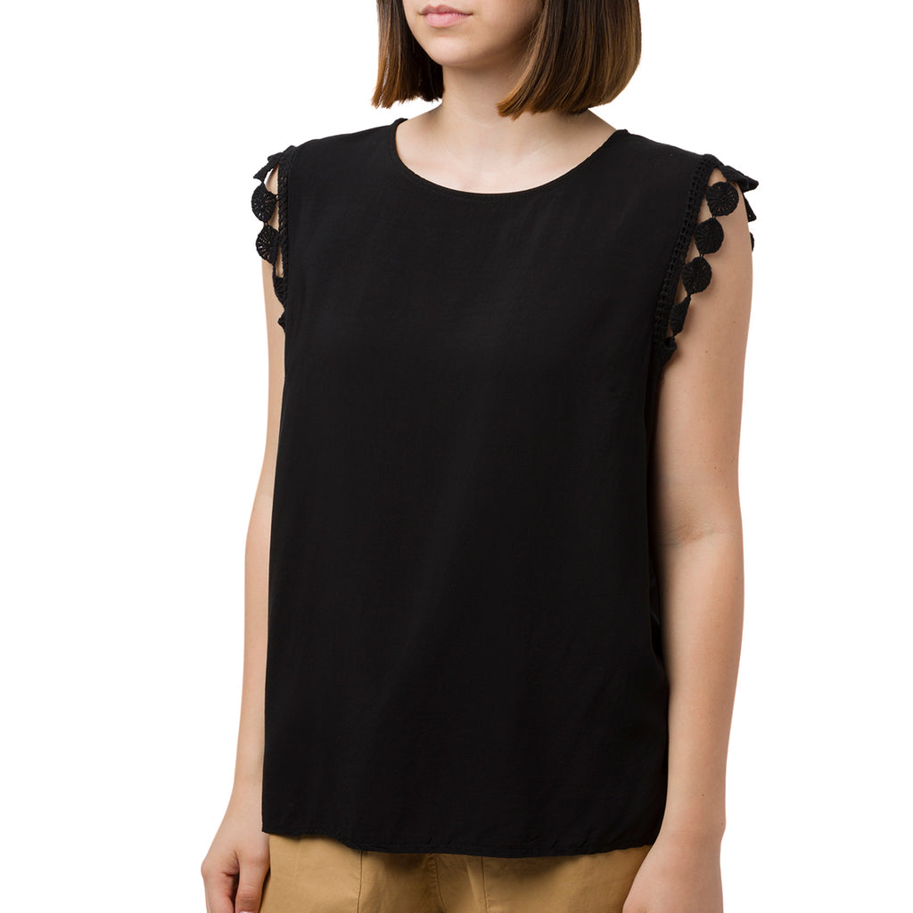 Canotta nera da donna con dettagli effetto uncinetto Swish Jeans