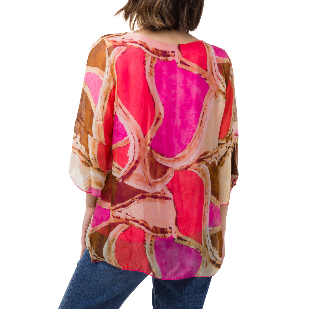 Camicia Blusa da Donna fucsia con motivi multicolore effetto velato Swish Jeans