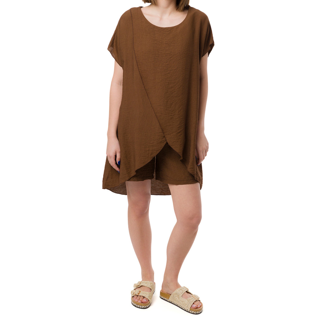 Camicia Over Marrone da Donna a Maniche Corte con fondo svasato Swish Jeans