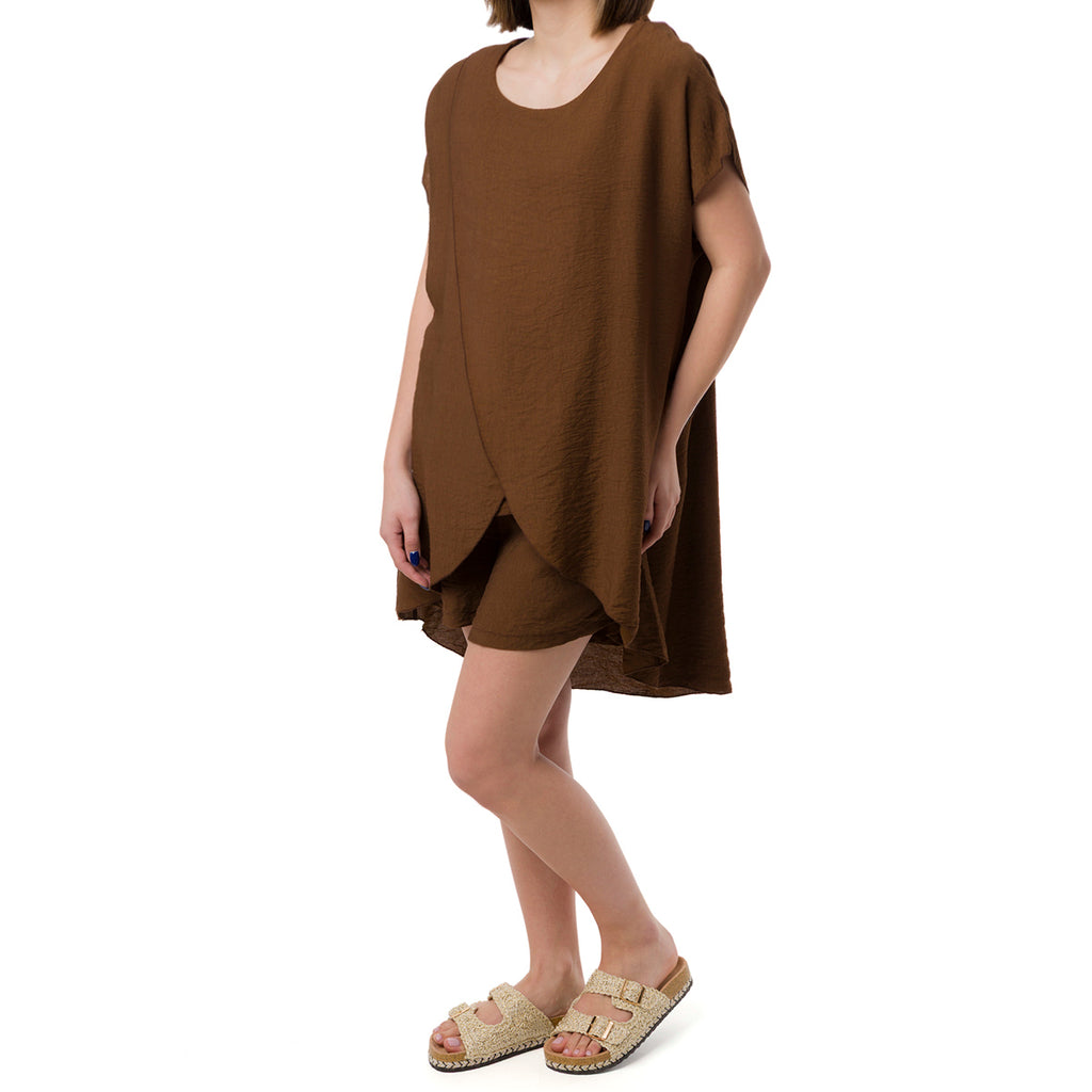 Camicia Over Marrone da Donna a Maniche Corte con fondo svasato Swish Jeans