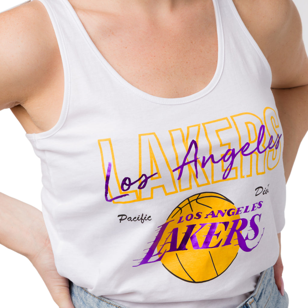 Canotta sportiva bianca da Donna in Cotone con stampa LA Lakers NBA