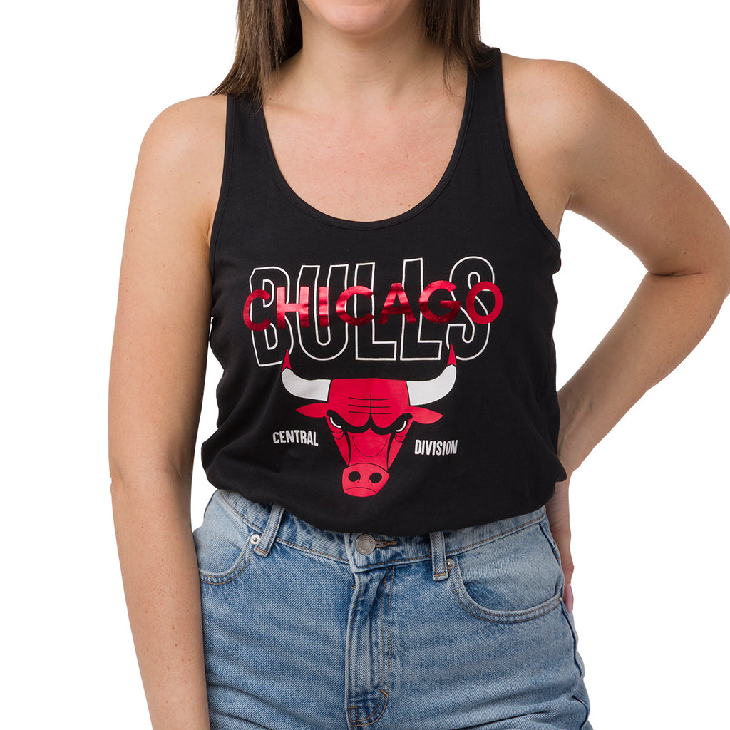 Canotta sportiva nera da Donna in Cotone con stampa Chicago Bulls NBA
