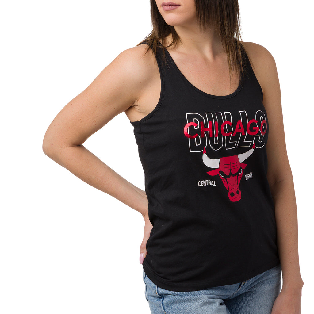 Canotta sportiva nera da Donna in Cotone con stampa Chicago Bulls NBA