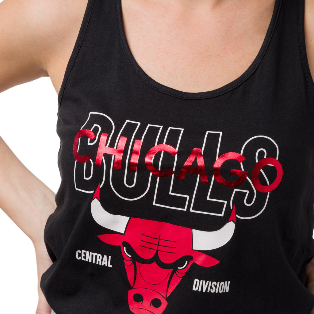 Canotta sportiva nera da Donna in Cotone con stampa Chicago Bulls NBA