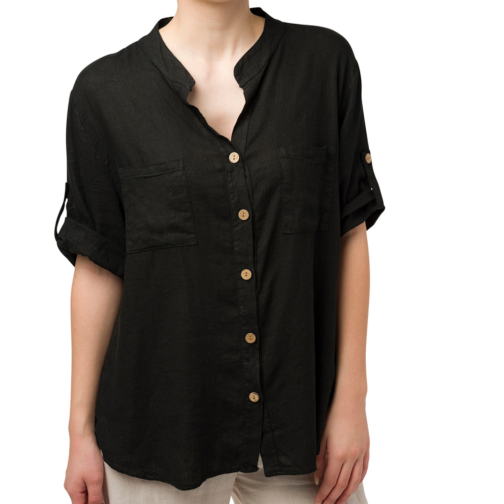 Camicia da donna misto lino nera Swish Jeans