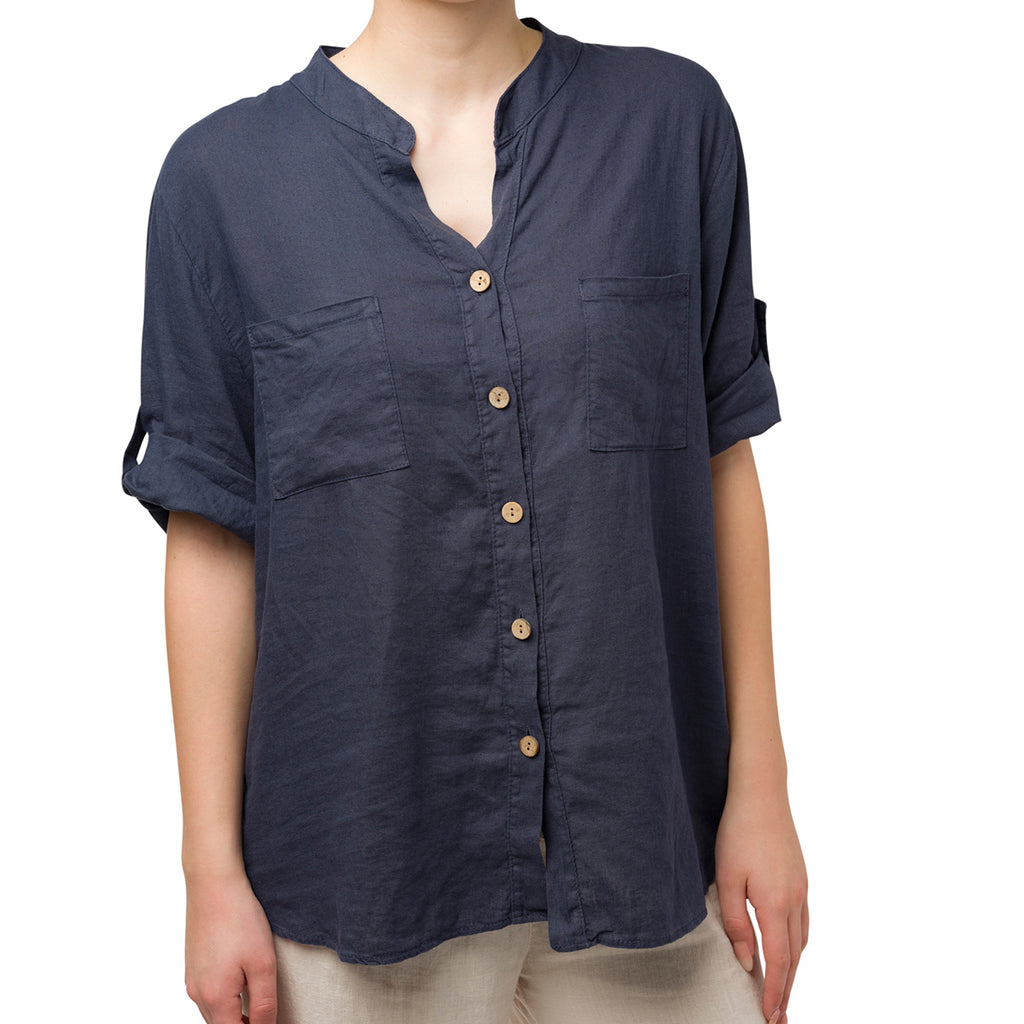 Camicia da donna misto lino blu Swish Jeans