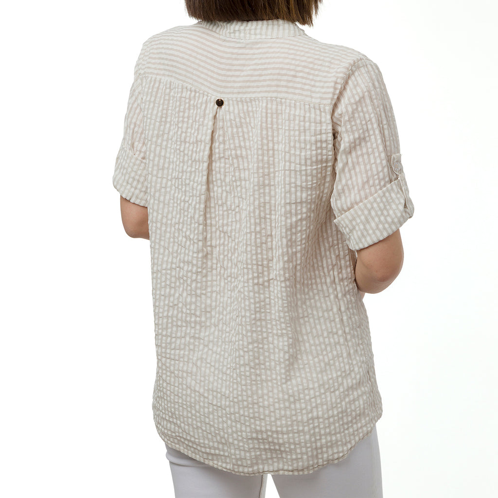 Camicia in cotone stropicciato a Righe Bianche e Beige da Donna Swish Jeans
