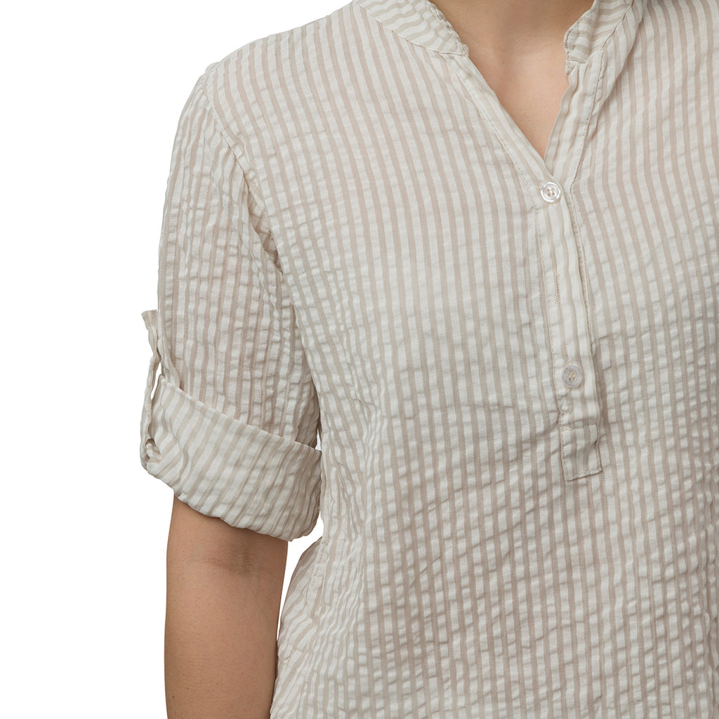 Camicia in cotone stropicciato a Righe Bianche e Beige da Donna Swish Jeans