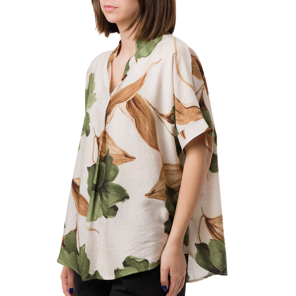 Camicia Verde da Donna con collo alla Coreana e fantasia floreale Swish Jeans