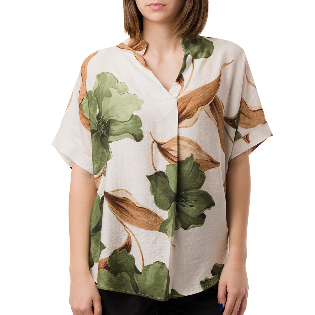 Camicia Verde da Donna con collo alla Coreana e fantasia floreale Swish Jeans